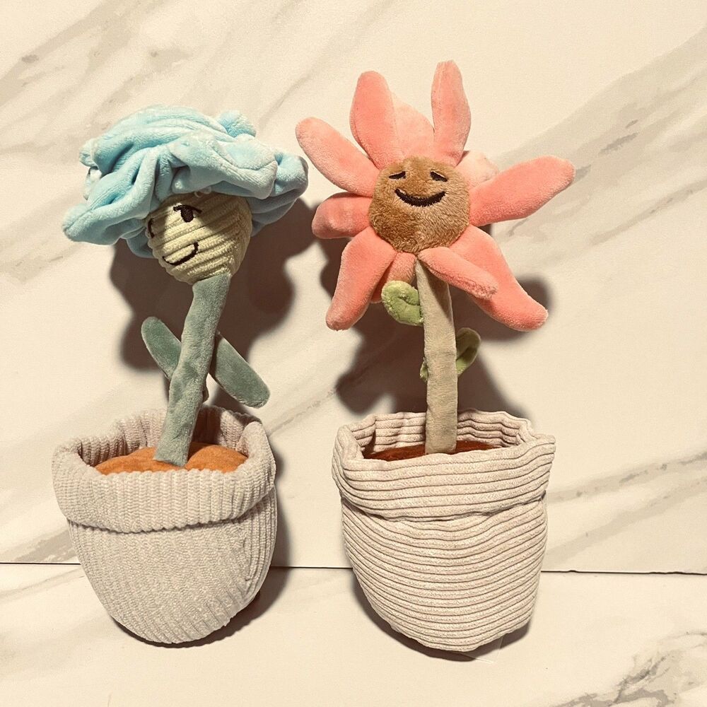 Giggle Scape Flower Plush Baby Toys Blue & Pink Nursery Soft Potted Set Of 2